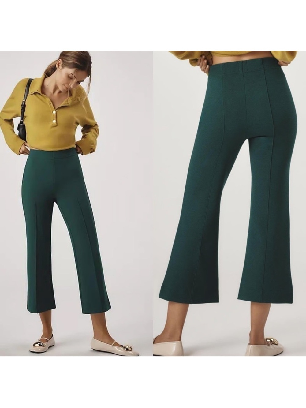 Anthropologie Maeve Margot Kick Flare Cropped Pants Green Size XS
